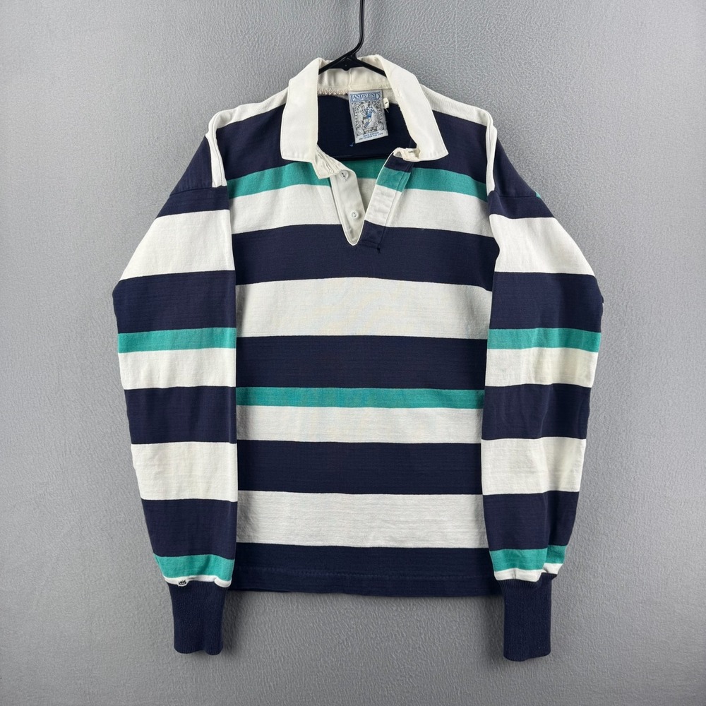 Vintage Lands End Rugby Shirt Mens Large Heavy Cotton 80s 90s Made in USA